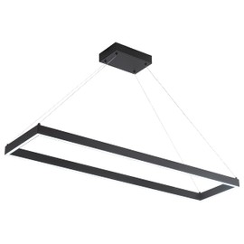 SUNMOO Modern Led Chandelier Linear Rectangle Chandelier Modern Led Pendant Light Kitchen Island Lighting Fixture 6000K Dimmable 39.4” Contemporary Hanging Light for Dining Room Living Room Black