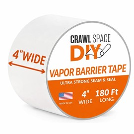CrawlSpace-DIY Vapor Barrier Tape 4” x 180’ – Heavy Duty White Polyethylene Seam Tape for Crawl Space & Basement Encapsulation, Moisture Barrier Seal for Plastic Sheeting & Underlayment