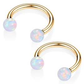 PEAKLINK Horseshoe Nose Ring Titanium Septum Jewelry 16G Horseshoe Lip Ring White Opal Septum Ring Gold Internally Threaded Daith Piercing Cartilage Piercings Rook Lobe Conch Helix Earrings 8mm