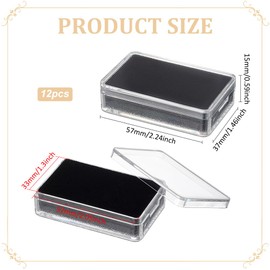 BENECREAT 12Pcs Plastic Gemstone Storage Boxes, 2.24x1.46x0.59inch Rectangle Clear Jewelry Box with Black Sponge for Gemstone, Jewelry, Crystal Diamond Accessories Display