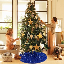 BSHSPX Blue Christmas Tree Skirt 36 Inch Velvet Sequin Tree Skirts Artificial Tree Skirt Santa Christmas Decorations Sparkly Round Tree Cover Skirt Royal Blue Xmas Skirt Tree for Winter Holiday