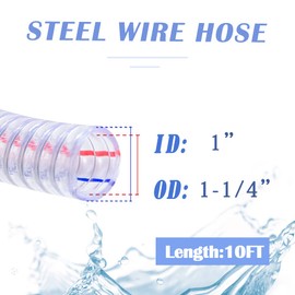 QuQuyi 1" ID x 1-1/4" OD, 10FT length Steel Wire Hose PVC Vacuum Tubing Drain Hose Vinyl Suction Tubing Flexible Tube Heavy Duty High - Pressure UV Chemical Resistant Vinyl Hose Line