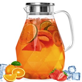 Glass Pitcher with Lid,1 Gallon Glass Water Pitcher Hot/Cold Water Jug, Juice and Iced Tea Beverage Carafe with Lid (Extra-Wide Mouth)