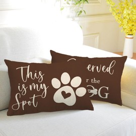 2Pack Dog Lumbar Pillow Covers Orange Double-sided printed Reserved for The Dog Funny Pet Paw Decor Cushion Cover Pet Dog Lover Pillowcases 12”×20” For Dog Lovers Moms Girls Women Gifts (Brown)