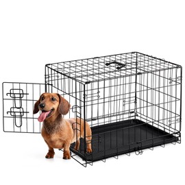 Sweetcrispy 30 Inch Single Door Dog Crate, Metal Pet Kennel with Secure Lock, Foldable Design, Removable Tray for Easy Cleaning, Portable Puppy Cage for Small Dogs, Ideal for Training & Travel