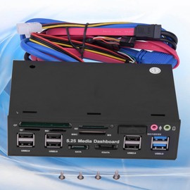 5.25inch Media Dashboard Front Panel Audio, Multi Card Reader with USB 3.0 / USB2.0 / Audio/eSATA/SATA Port, etc, Support for Windows 2000/XP/Vista and Win7/8; Linux/OS