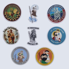 (8PCS) Saint Christopher Stickers - Christian Catholic Gift Waterproof Vinyl Sticker Decal for Laptop Water Bottle or Car 3 Inches