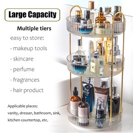 GROWSUN Spinning Makeup Organizer for Vanity 3 Tier 360 Rotating Lazy Susan Organizer Skincare Beuty for Bathroom Countertop, Transparent