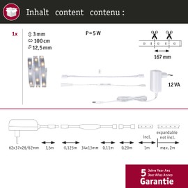 Paulmann 78895 LED Stripe MaxLED 250 Shelf Comfort Basic Set 1 m 300 lm/m 30LEDs/m incl. 1 x 4 Watt Dimmable Light Strip Silver Plastic 2700 K