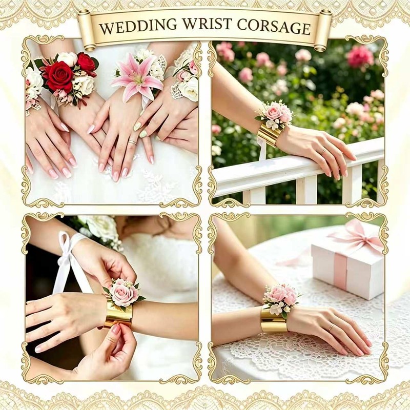 AMAWIN 6 Pcs Gold Corsage Cuff Bracelets Bulk for Wedding