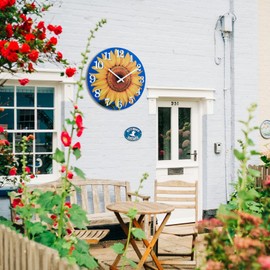 Yoiolclc Large Outdoor Clock Waterproof-Decorative Sun Flower Wall Clocks for Pool Patio Porch Garden(14 Inch,Sunflower)