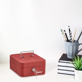Relaxdays Cash Box with Coin Counter Board, Lockable, Steel, Portable, Change & Notes, H x D: 8.5 x 16 x 20 cm, Red