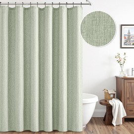 ANRODUO Extra Long Fabric Shower Curtain, 108 Inch Long Linen Textured Heavy Duty Cloth Shower Curtain Set with 12 Metal Hooks, Waterproof Decor Machine Washable for Bathroom Hotel, 72x108, Sage Green