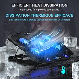 TopMate refrigerador para laptop gamer de 12-15.6 pulgadas, cinco ventiladores silenciosos y pantalla LCD, fuerte velocidad de viento de 2500 RPM dise