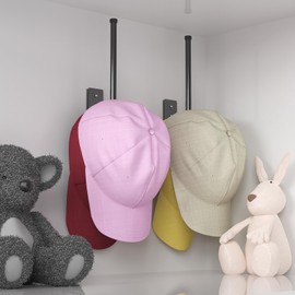 2 Pack Black Hat Racks for Baseball Caps, Stainless Steel Hat Organizer for Baseball Cap, Hat Holder Storage Organizer, Hat Hanger Strong Adhesive/Wall Drilled for Door, Bedroom, Closet(8.26 in)