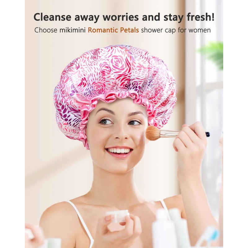 mikimini Shower Caps, Reusable Bath Shower Caps 2 Packs for