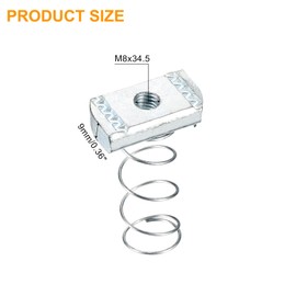 sourcing map Strut Spring Channel Nut Regular, 30Pcs M8x34.5 Carbon Steel Zinc-Plating Long Spring Nuts for Strut Channel Mounts Solar Panel