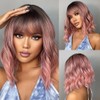 ZYYDSGO Pink Short Wavy Wig for Women Shoulder Length Bob