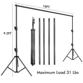 SLOW DOLPHIN Photo Video Studio 10ft (W) x 9.2ft (H) Heavy Duty Adjustable Photography Backdrop Stand Background Support System Kit with Carry Bag