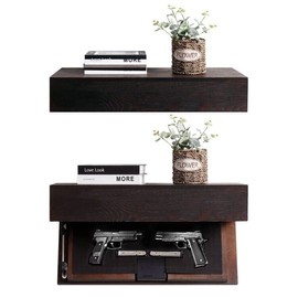 LAPTAIN Husband Gift-Rustic Floating Shelf with Hidden Compartment for Gun Storage, Wall Shelves for Living Room Décor, Wooden Concealment Shelf, RFID Lock, Espresso