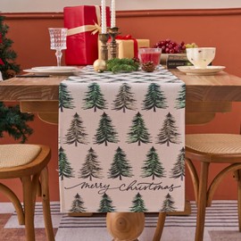 Voreppy Christmas Table Runner Pine Trees 33 x 183 CM Winter Merry Xmas Kitchen Dining Table Decoration Linen Table Runner Holiday Party Decorations for Home Decor