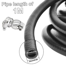 Diameter 16 mm Rubber Hose Radiator Hose, NBR Fuel Hose (Inner 16 mm/Outer 23 mm), 1 Metre Car Fuel Line, Diesel Hose, Coolant Hose for Petrol Fuel, with 2 x Hose Clamps