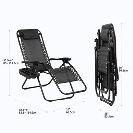 Nazhura Set of 2 Relaxing Recliners Patio Chairs Adjustable Steel Mesh Zero Gravity Lounge Chair Beach Chairs with Pillow and Cup Holder Black