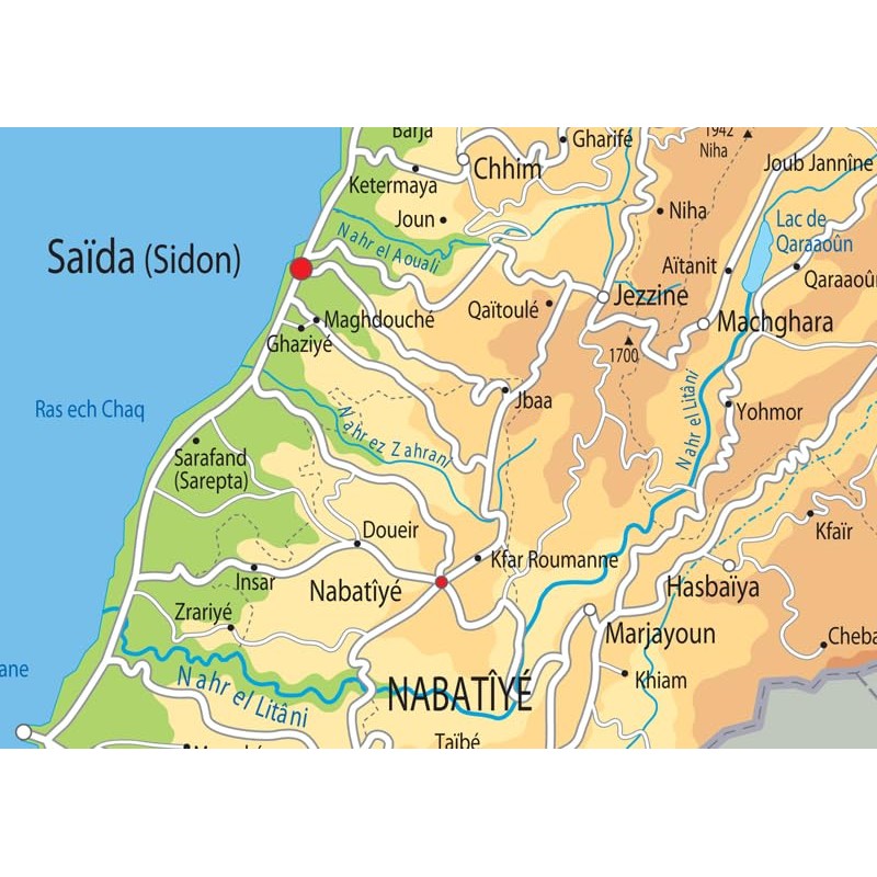 Physical Map of Lebanon - Size A1-59.4 x 84.1cm -