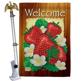 Breeze Decor Fruits Welcome Strawberries House Flag Eagle Set Food Pineapple Strawberry Apple Watermelon Tropical Aloha Summer Small Decorative Gift Yard Banner Double-Sided Made in USA 28 X 40