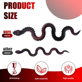 30 Inch 3D Printed Snake - Movable Articulated Snake, Perfect 3D Printed Animals for Educational Toys! Must-Have Toys for Kids and Collectors, Home Office Executive Desk Decor (Black Red)