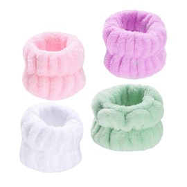 MAGICLULU 4pairs Plush Spa Wash Bands Wrist Towels for Face Cleaning Elastic Wrist Wraps for Women Gym Spa Use