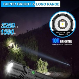 MOREVAC Rechargeable LED Flashlights High Lumens, High Lumens & 1500 Meters Super Bright Rechargeable Tactical Flashlight with 5 Modes,Waterproof,Powerful Handheld Flash Light for Camping