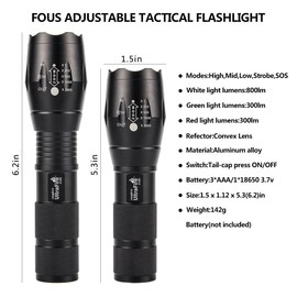 ULTRAFIRE A100 3-Color-Light Tactical 18650 Flashlight, xml-t6 800 Lumen Small led Torch, 2 Pack
