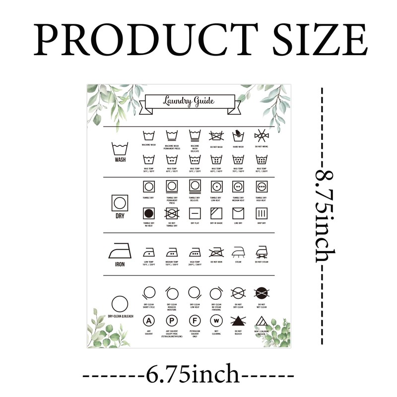 Laundry Symbols Guide Magnet for Easy Clothing Care 6.75x8.75 Inch