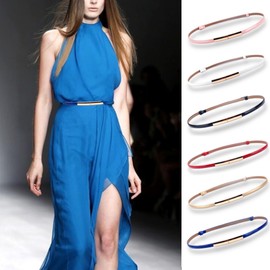 Women's Belt Dress Fashion Patent Leather Belts Adjustable 22"- 36" Skinny Slim Belt Leather Gold Color Buckle Waistband, 2-pack, Black & Gold, Adjustable: 22-36 inches (waist), 0.39 inches (width)