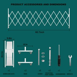 WEWORTH Expandable Barricade Gate,Accordion Garden Yard Outdoor Indoor Portable Folding Security Dog Fence Gates Wall Mount,82" Adjustable Metal Safety Barrier Gate with Casters,White
