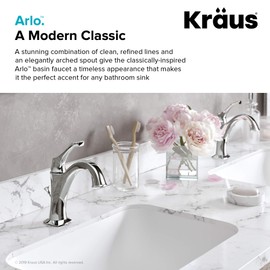 KRAUS KBF-1201BG Arlo Single Handle Basin Bathroom Faucet with Lift Rod Drain and Deck Plate, Brushed Gold