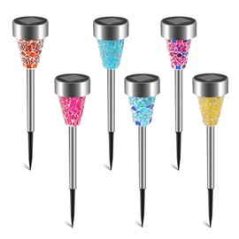 Solar Lights Outdoor Decorative, Solar Garden Lights Stakes, Flower Bed Decorations Mosaic, Decor for Path, Waterproof, 6 Pack