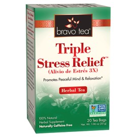 Bravo Tea Triple Stress Relief Herbal Tea Caffeine Free, 20 Tea Bags, 6 Count