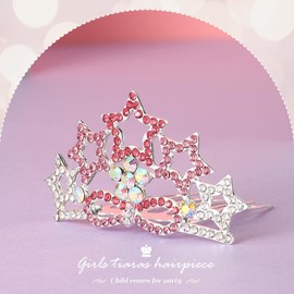 Kilshye Silver Crystal Tiara Comb Star Rhinestone Hair Combs Princess Party Crown Accessories for Women and Girls (Pink)