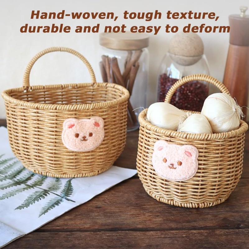 2 Pack Storage Basket,Bear Pattern Basket,Imitation Rattan Storage Container,Hanging Basket,Onion