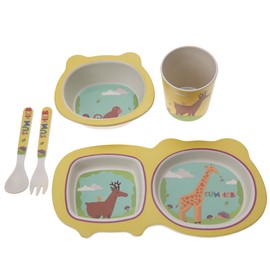5 pcs   set Eco friendly Bamboo Fiber Cartoon Children Tableware Dishes Dinnerware(Giraffe)
