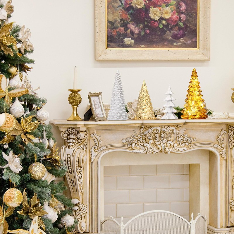 4 Pack Christmas Tree Table Decoration Gold Glass Ceramic Glitter