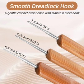 3 PCS Dreadlock Crochet Hooks for Hair 0.75mm 0.5mm 1mm Needle Tip Needle Tool for Braid Craft Weaving Crochet Hooks Tool for Hair