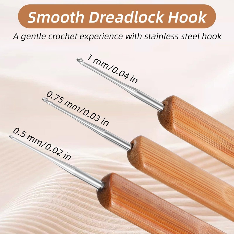 3 PCS Dreadlock Crochet Hooks for Hair 0.75mm 0.5mm 1mm