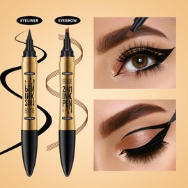 2-in-1 Waterproof Eyebrow Pencil and Eyeliner, 4 Micro-Fork Tip Microblading Pen, Long-Lasting, Smudge-Proof (Deep Brown)