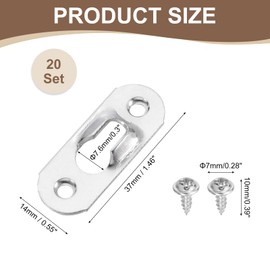 sourcing map 20Pcs Keyhole Picture Frame Hangers, 37x14mm Heavy Duty Metal Keyhole Hangers Plates Metal Hanging Brackets with Screws for Mirrors, Pictures, and Photo Frames, Silver