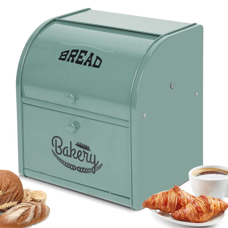Pitmoly Stainless Steel Bread Box, 2 Layer Roll Top Bread