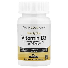 California Gold Nutrition, SimplyOne®, Vitamin D3, 1,250mcg (50,000IU), 50 softgels / California Gold Nutrition (캘리포니아골드뉴트리션), SimplyOne®, 비타민D3, 1,250mcg(50,000IU), 소프트젤 50정