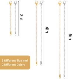 KOPOX 6 Pcs Gold and Silver Plated Necklace Extenders for Necklaces, 2", 4", 6" Delicate Necklace Extender Chain Set for Women Jewelry Making